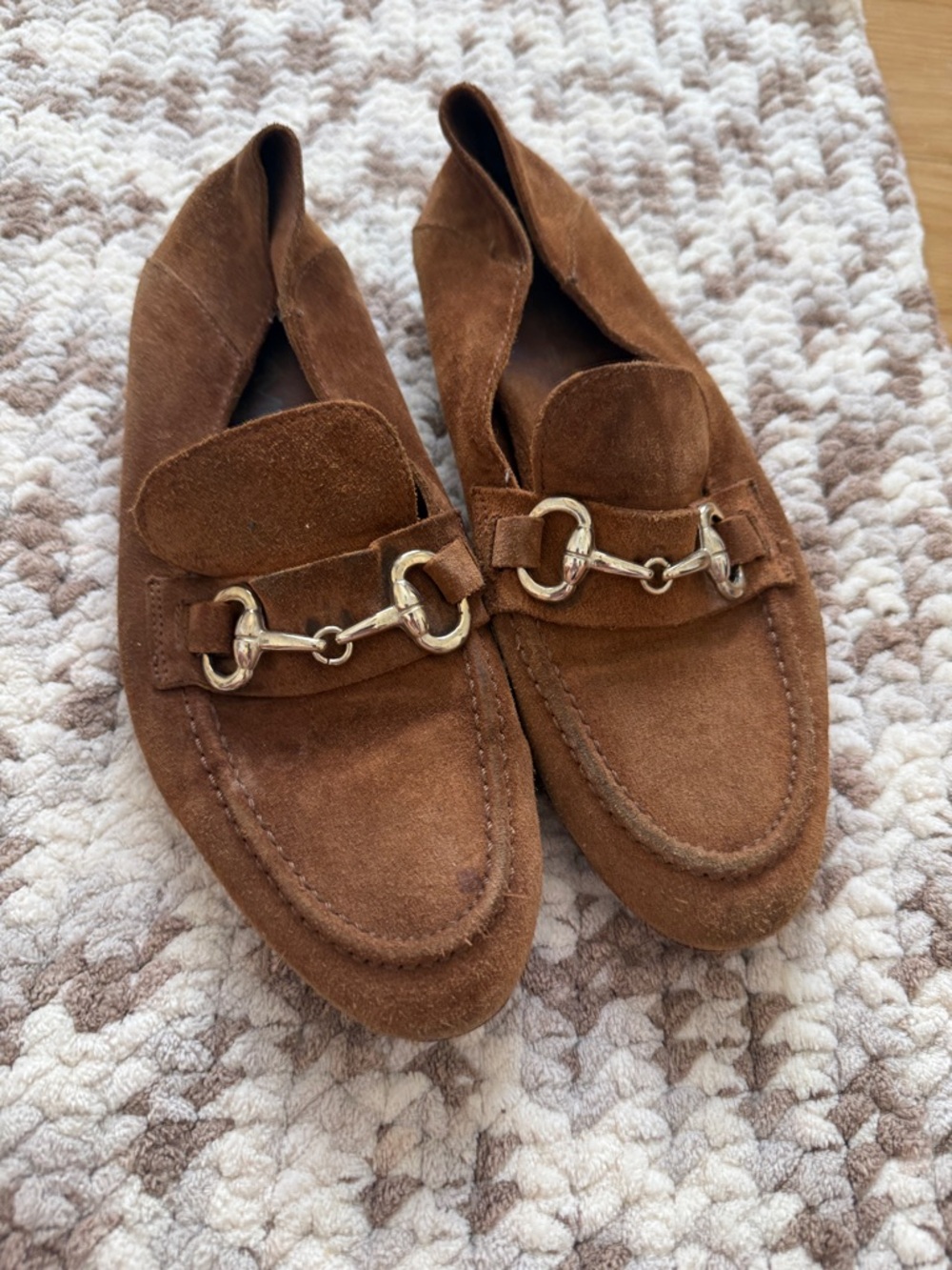 Brown Suede women's Bit-Detail Slip-On Loafers Made in italy